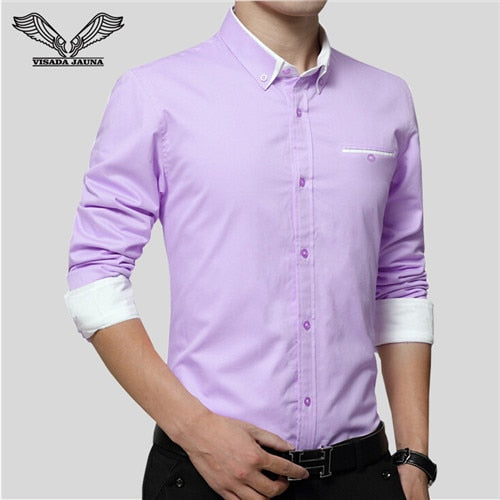 VISADA JAUNA 2018 New Men Shirts Business Long Sleeve Turn-down Collar Cotton Male Shirt Slim Fit Popular Designs N837