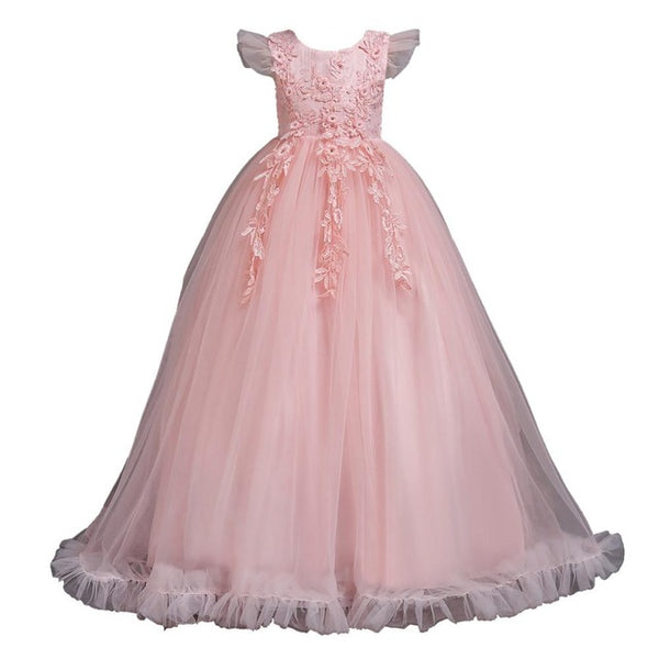 4-15 Years Kids Dress For Girls Wedding Tulle Lace Long Girl Dress Elegant Princess Party Pageant Formal Gown For Teen Children