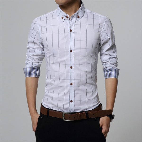 ERIDANUS 2017 Men's Plaid Cotton Dress Shirts Male High Quality Long Sleeve Slim Fit Business Casual Shirt Plus Size 5XL M433