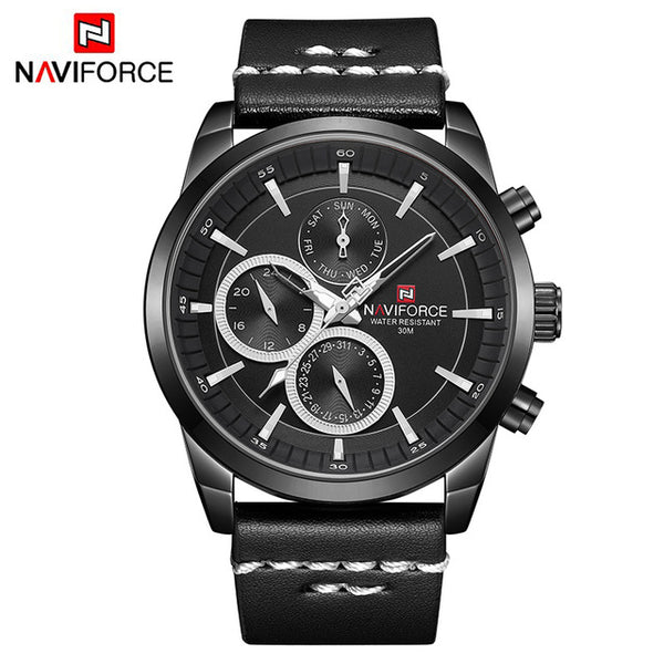 Mens Watches NAVIFORCE Top Brand Luxury Waterproof 24 hour Date Quartz Watch Man Fashion Leather Sport Wrist Watch Men Clock