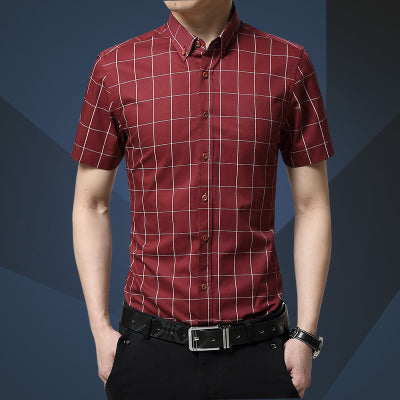Men Shirt Men's Shorts Sleeve Slim Fit Checkered   Dress Shirt 2019 Summer Camisa Social Masculina Chemise Homme