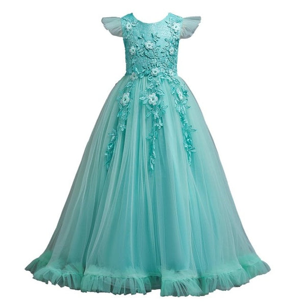 4-15 Years Kids Dress For Girls Wedding Tulle Lace Long Girl Dress Elegant Princess Party Pageant Formal Gown For Teen Children